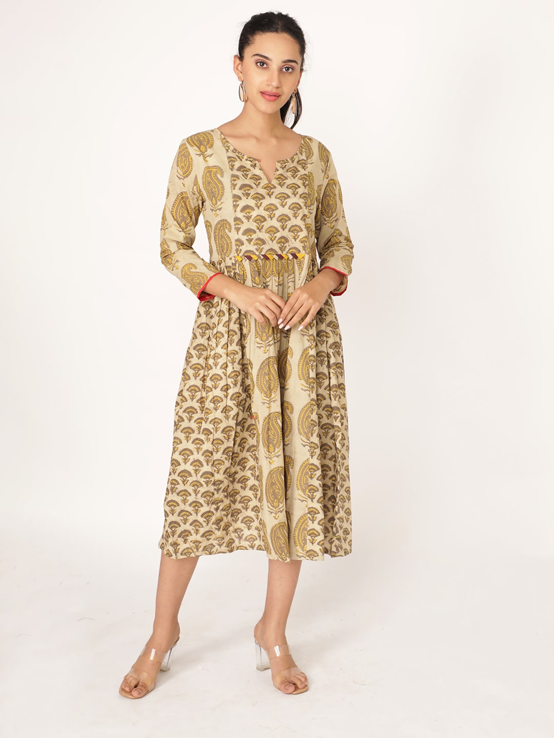 Brown Cotton Hand Block Printed Kurta