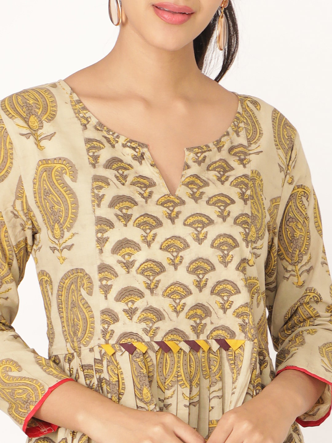 Brown Cotton Handblocked Printed Kurta