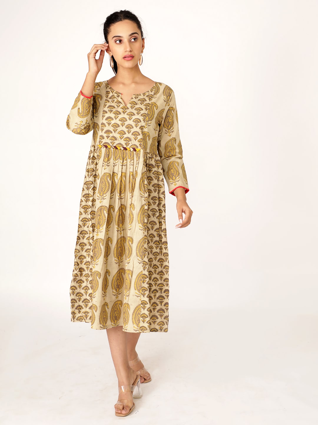 Brown Cotton Handblocked Printed Kurta