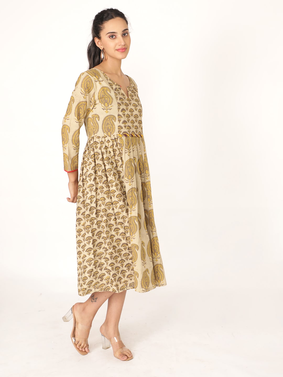 Brown Cotton Handblocked Printed Kurta