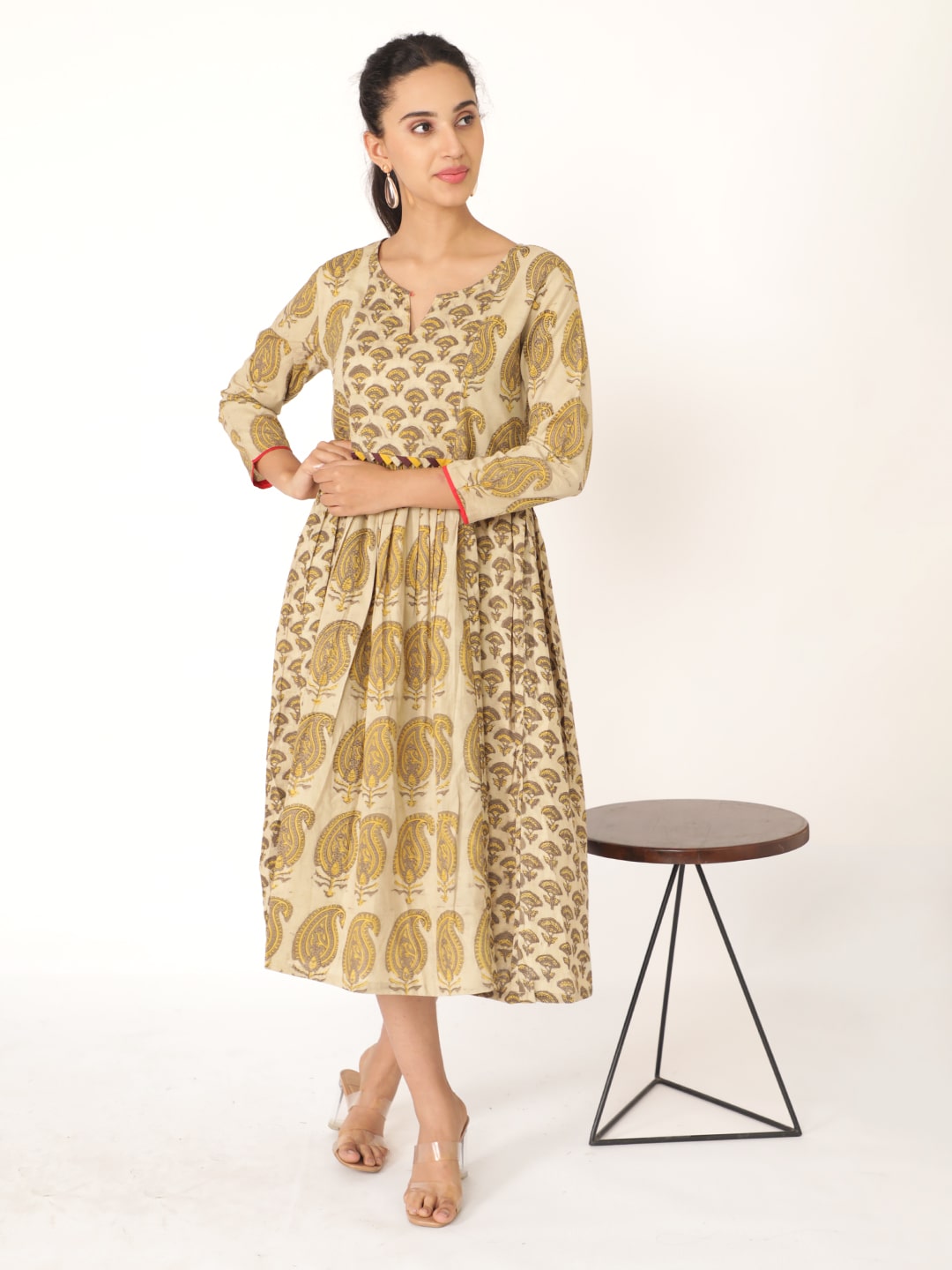 Brown Cotton Handblocked Printed Kurta