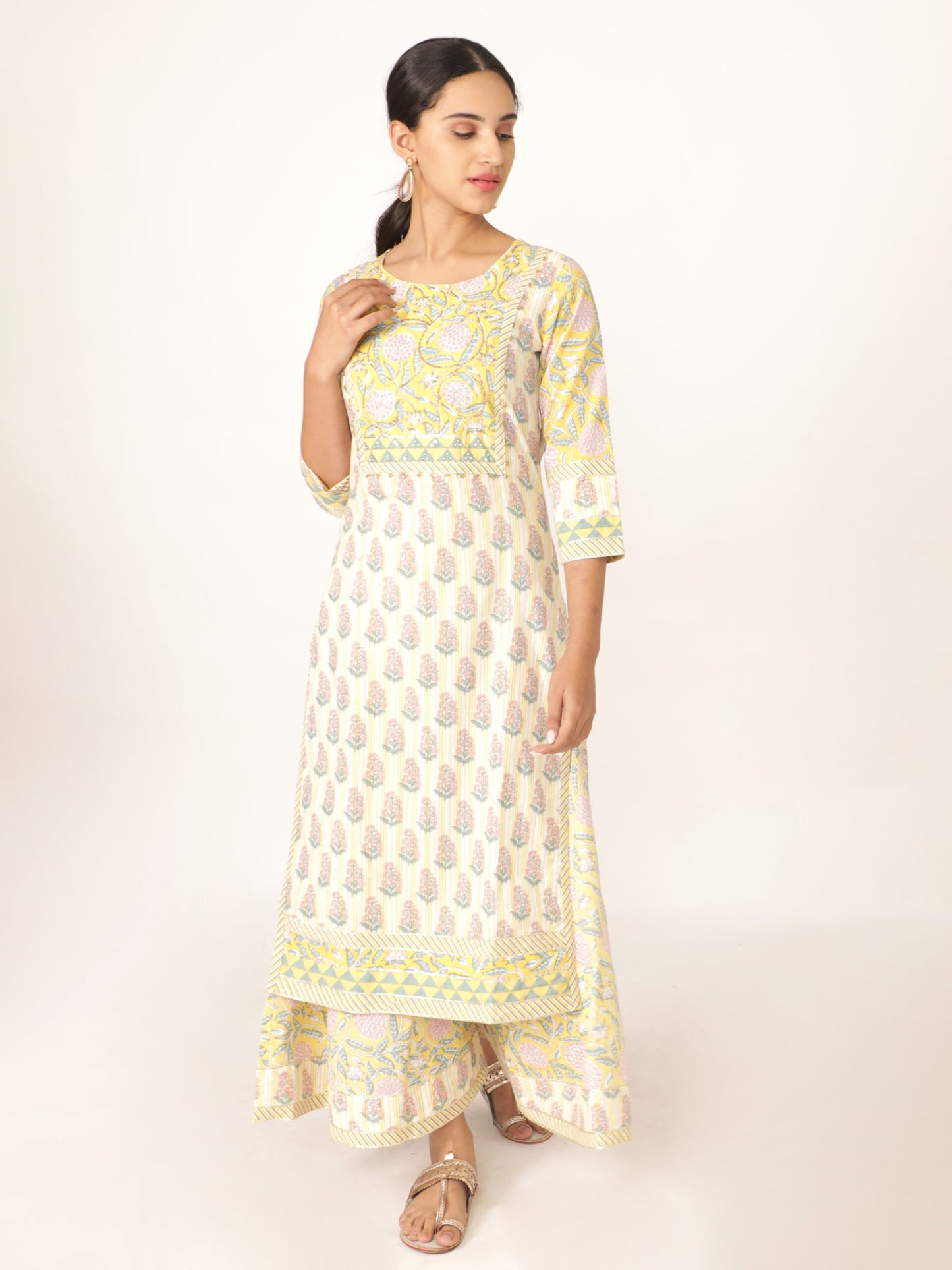 White Handblocked Bagru Printed Straight Kurta Set