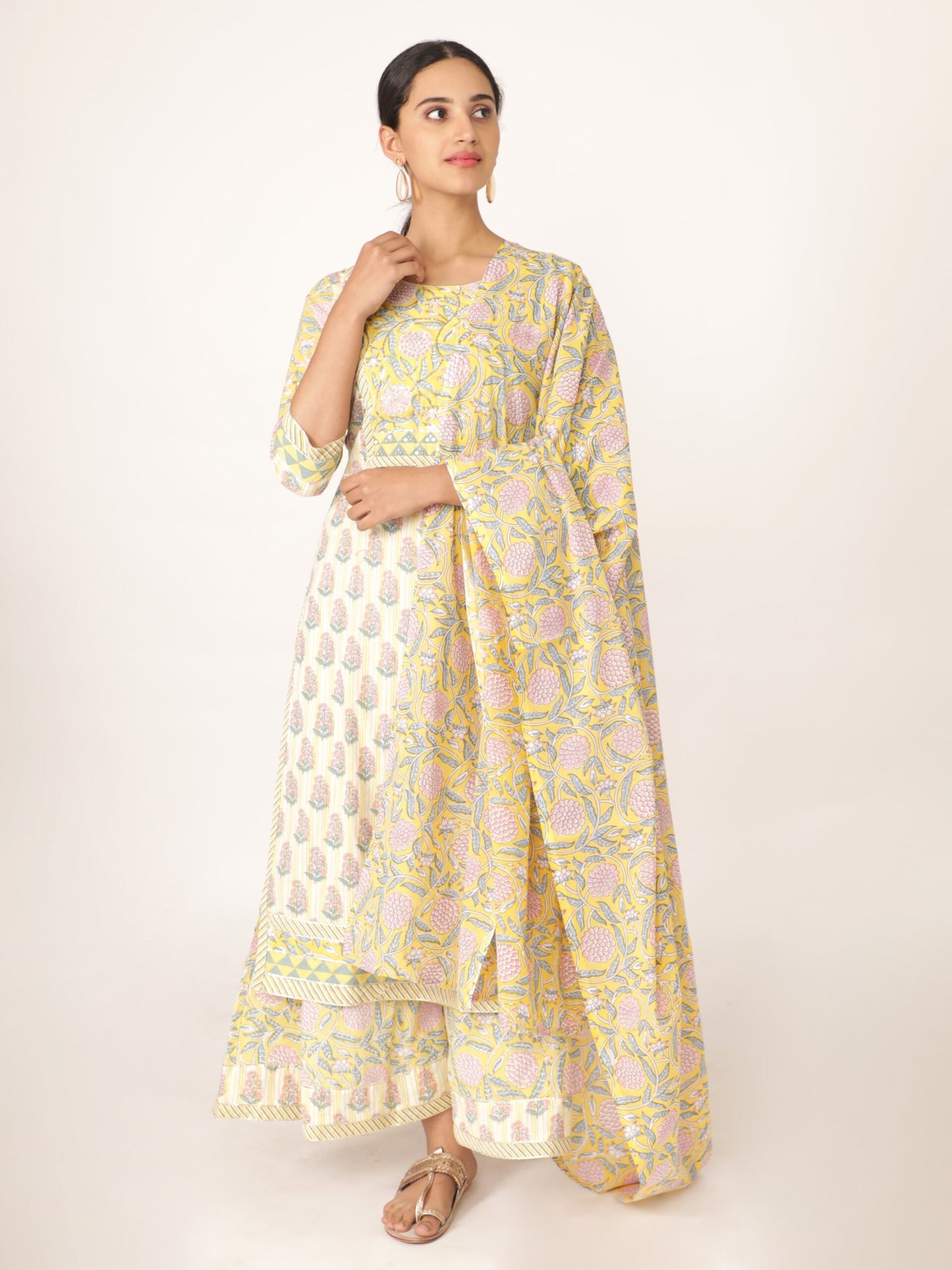 White Handblocked Bagru Printed Straight Kurta Set