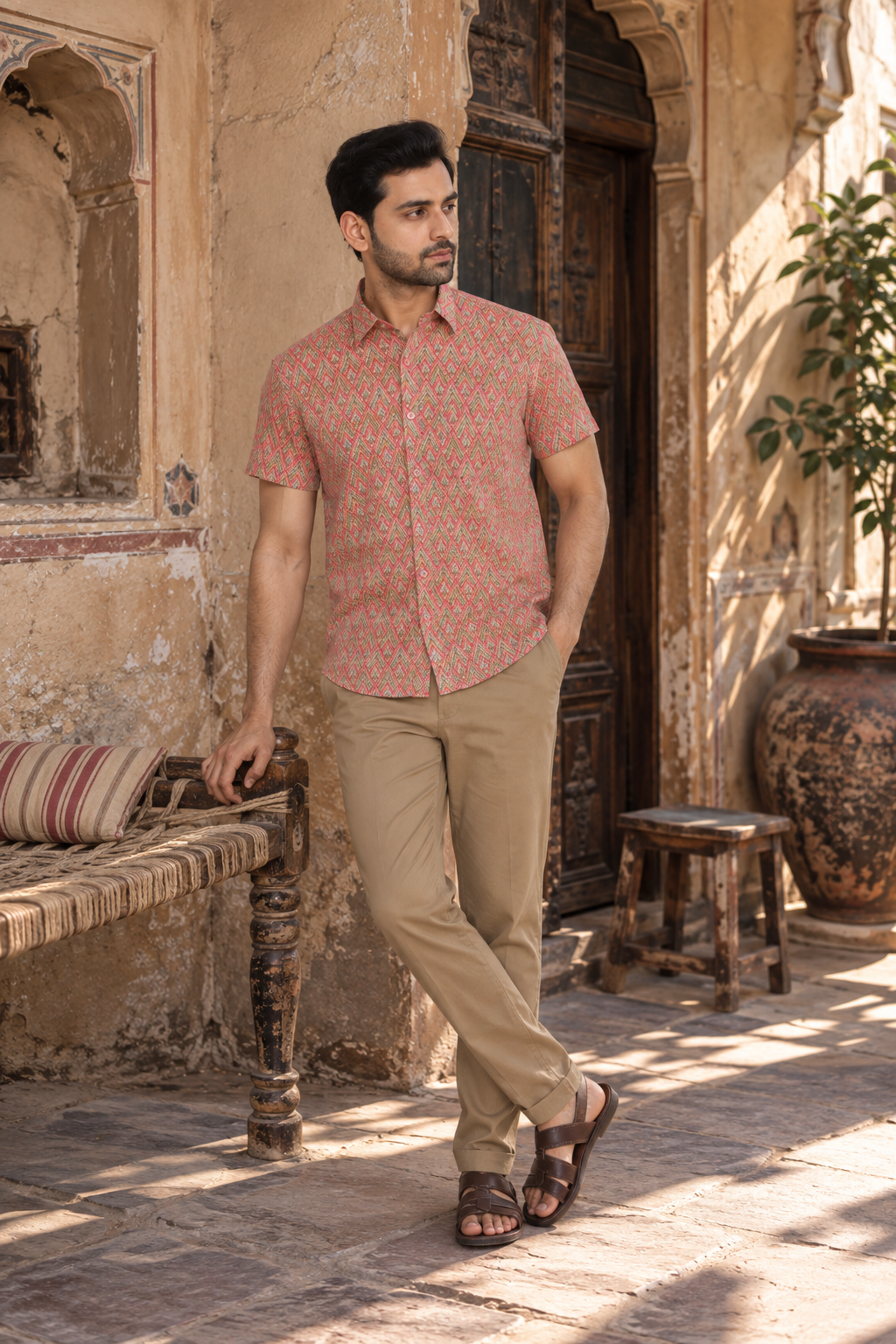 Mix Short Sleeve Cotton Hand Block Printed Men’s Shirt