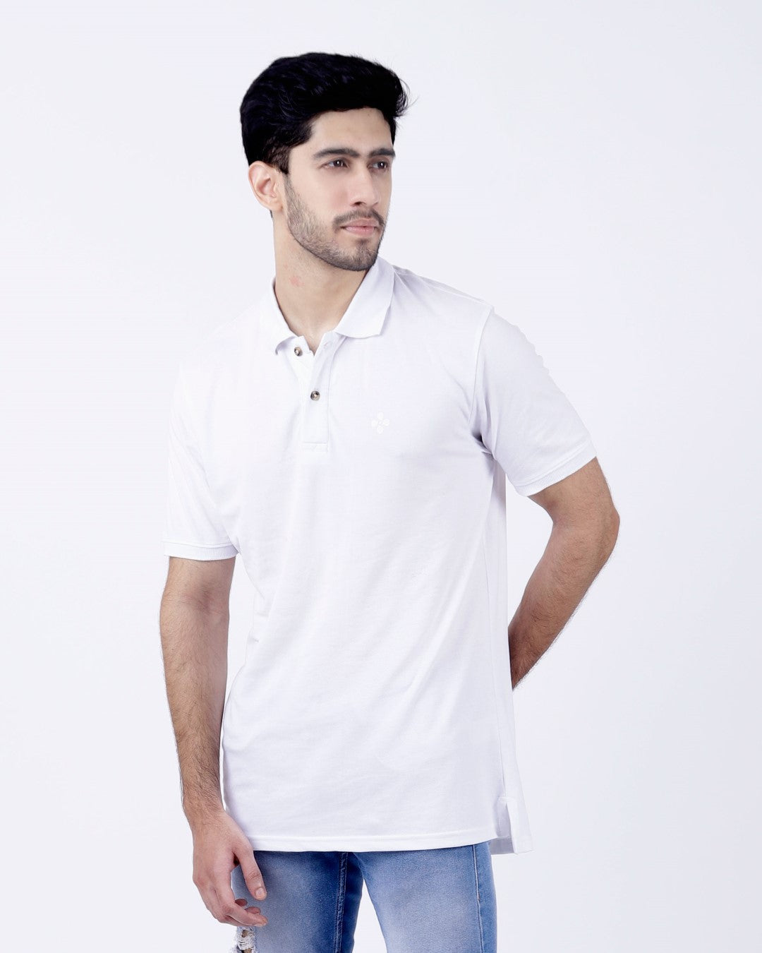 Peach Finish Mens Polo T-shirt – White