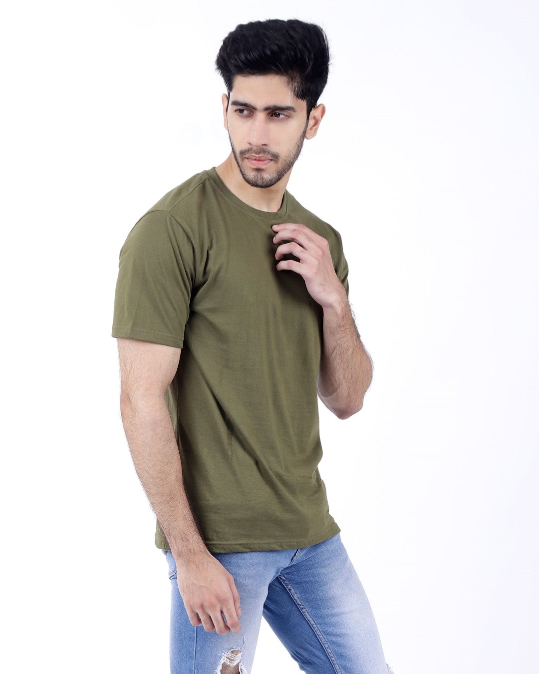 Bio Washed Mens Round Neck T-shirt – Olive