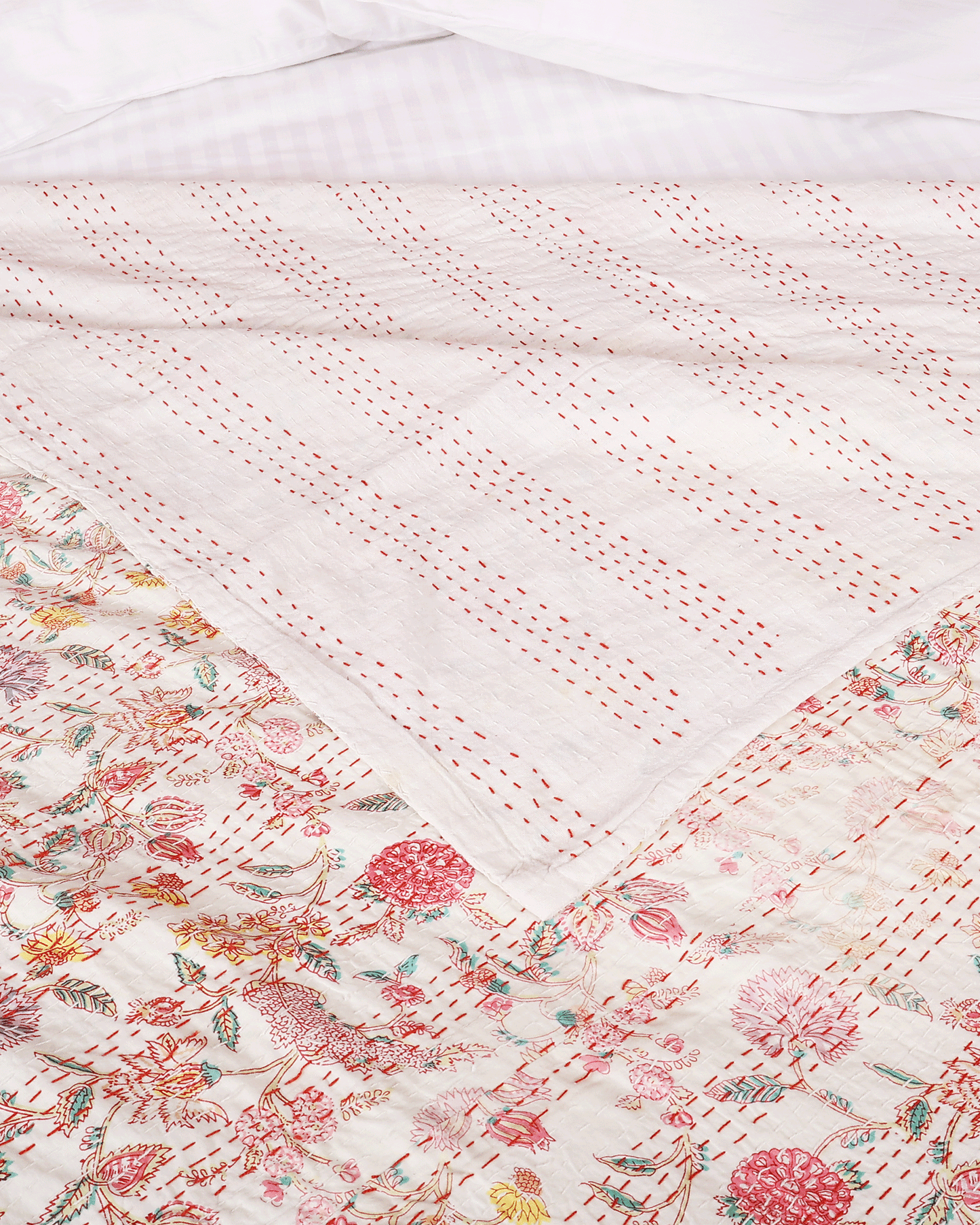 White Hand Block Printed Double Bed Dohar/Bed Cover