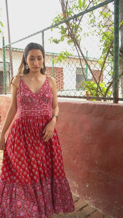 Red Kalamkari Printed Dress