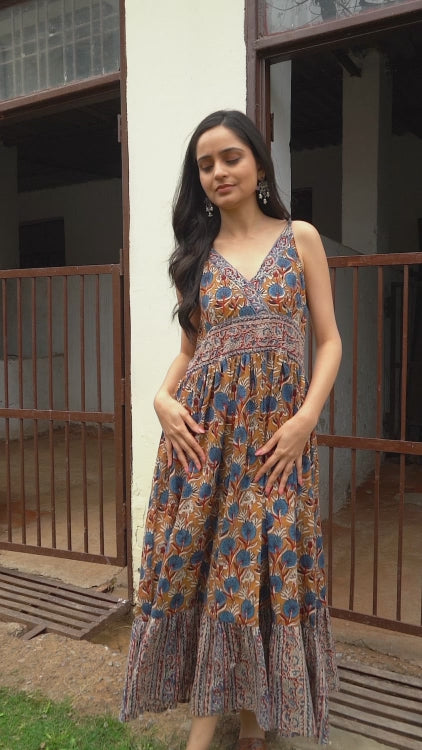 chinese dress ladies Parikala Kalamkari Printed Cotton Dress for Women