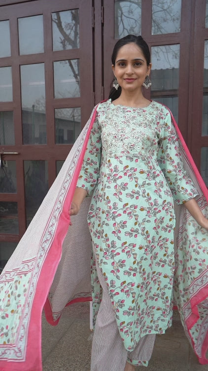 Light Blue Pastel Kurta Set with Printed Dupatta