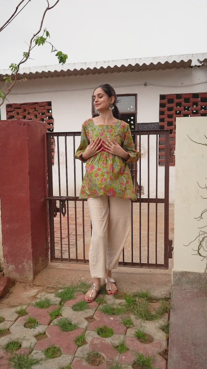 Light Green Cotton Hand Block Bagru Printed Top