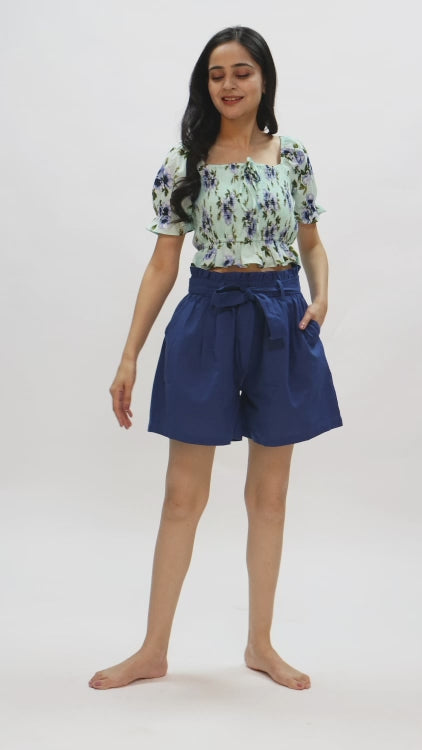 Blue Cotton Flex Summer Shorts